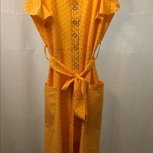 Summer dress  yellow white polka dotted  Button